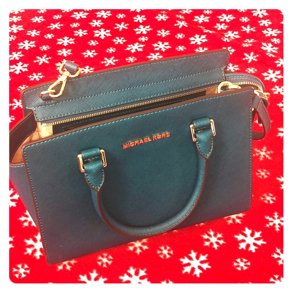Rare Teal M Kira Selma Saffiano Leather Satchel